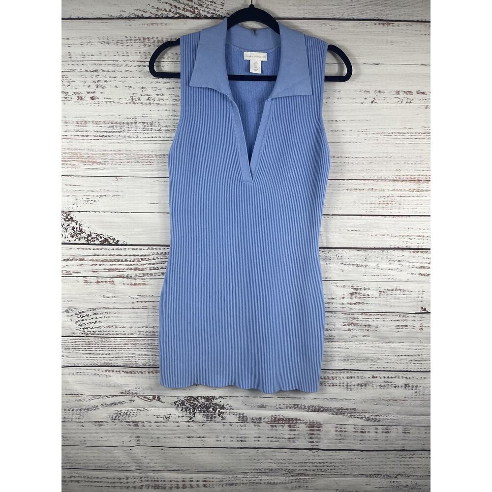House Of Harlow 1960 Sweater Dress Womens L Blue Collared Ribbed Sleeveless Mini